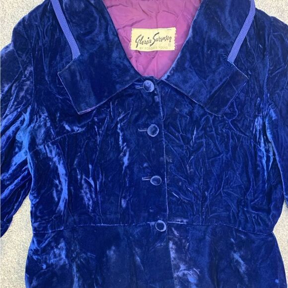 Vintage Gloria Swanson by Forever Young Blue Velvet Button Up Coat - Picture 10 of 13